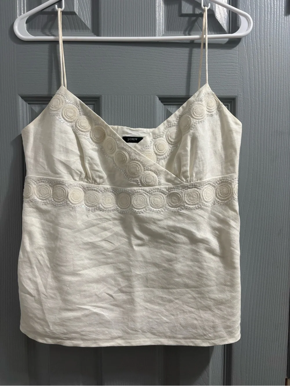 J. Crew Cream Linen-Blend Embroidered Spaghetti Strap Camisole